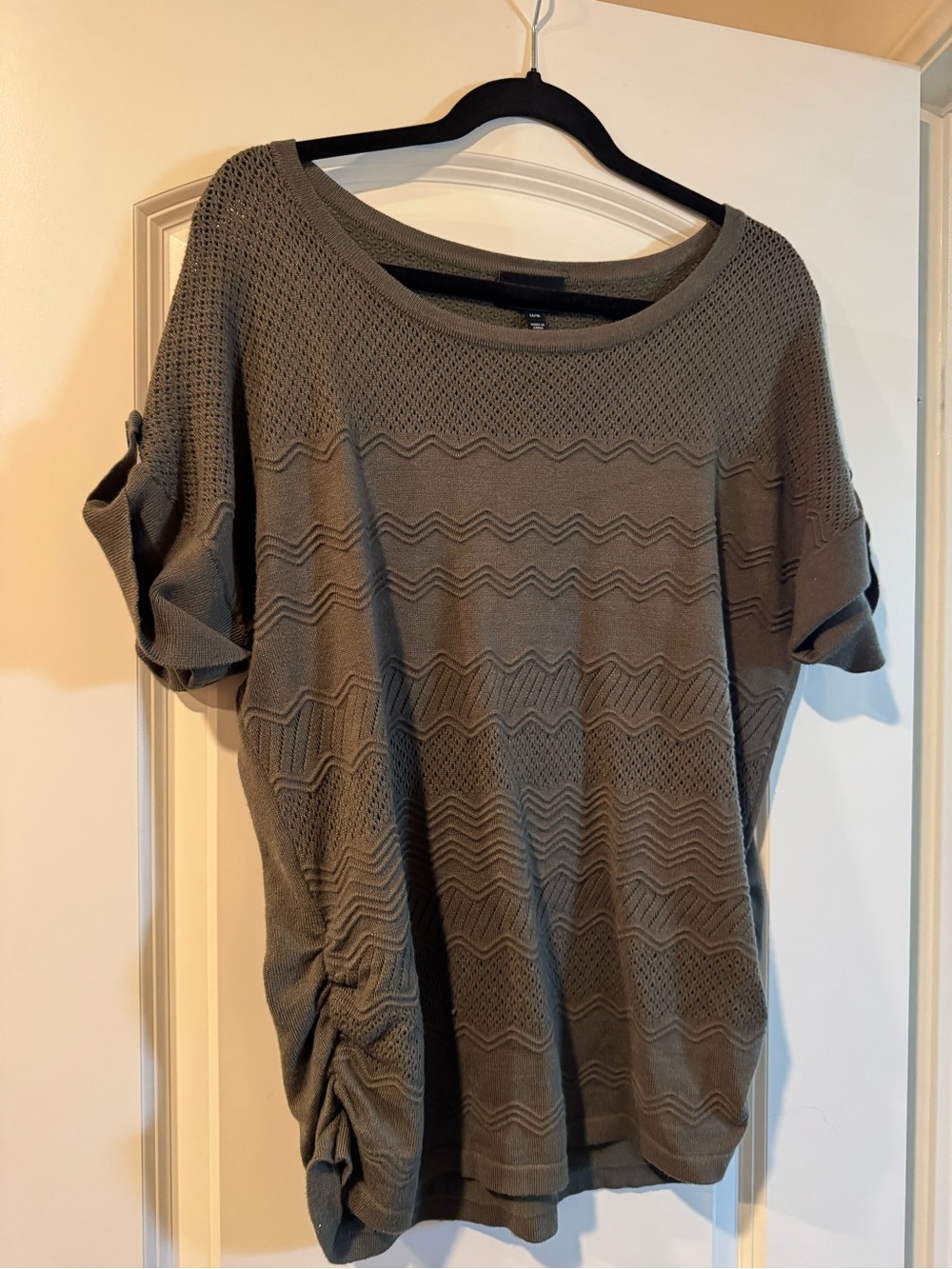 Lane Bryant Olive Green Textured Short Sleeve Sweater